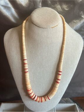 Vintage Santo Domingo Style Heishi Necklace - 58g - Genuine Shell & Coral - 18"